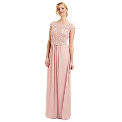 Ariella London Pink 'Amerie' beaded overlay evening dress